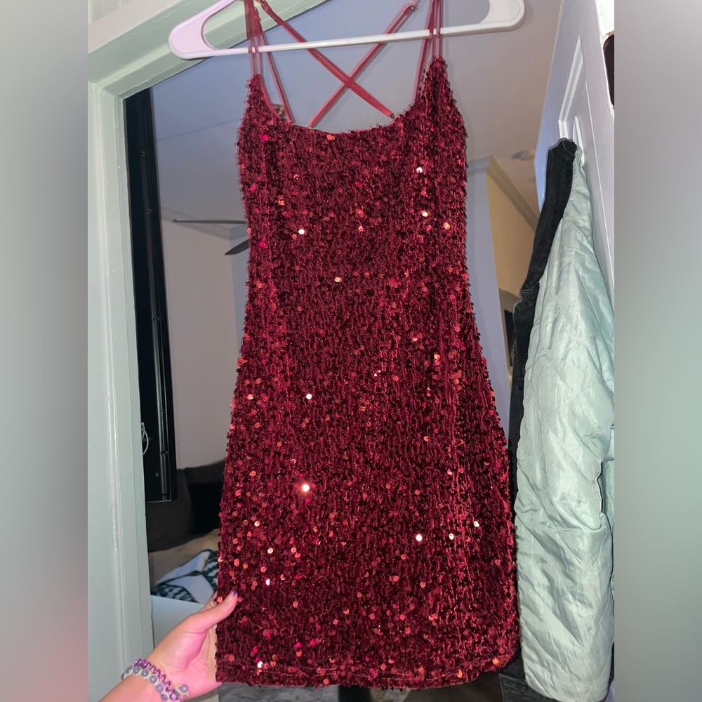 sequence dress, criss cross straps, hoco dress, party dress